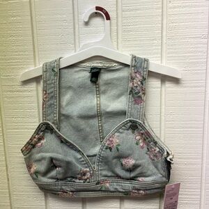 Wild Fable Women’s XS Denim Halter NWT Floral Light Wash NEW Sleeveless